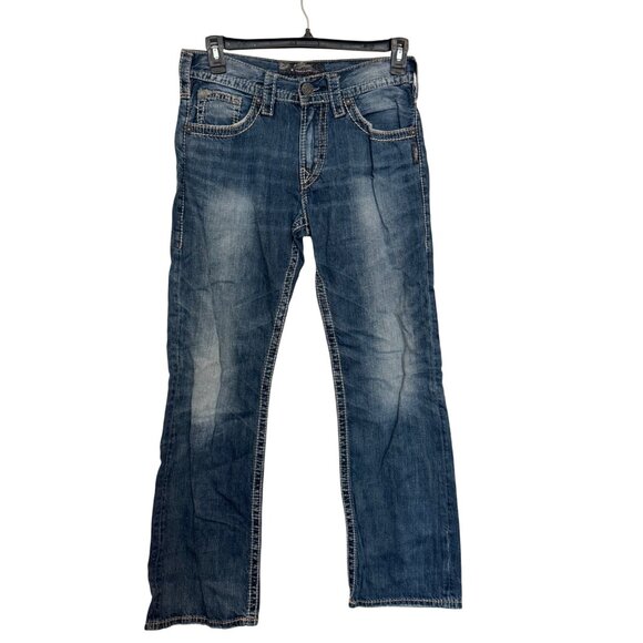 Silver Jeans Co. Zac Flap Straight Leg Jeans Mens W30 L32 Blue Denim Distressed - Picture 1 of 6